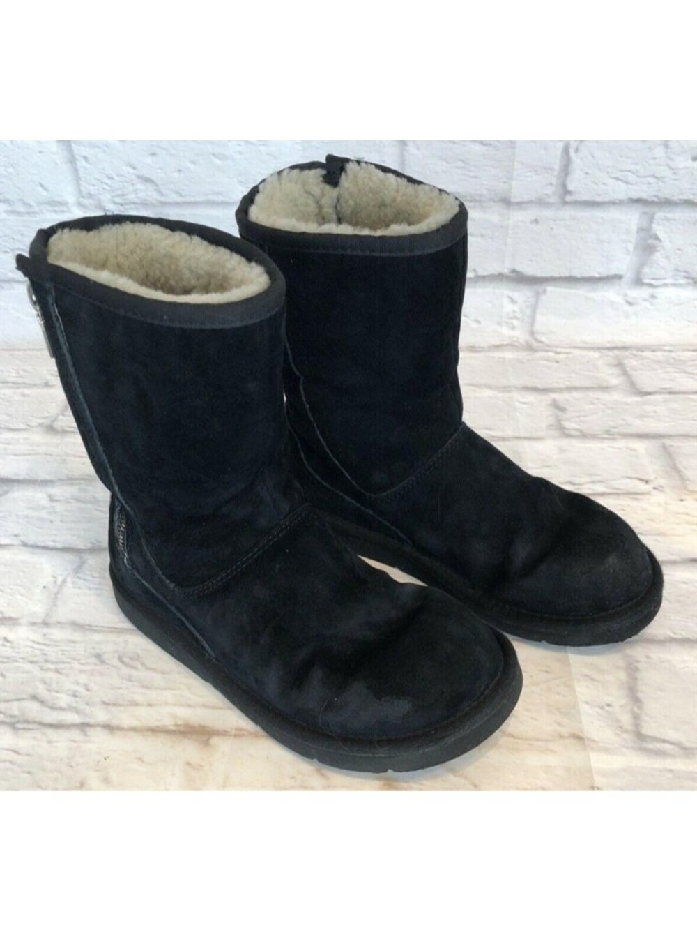 UGG Mayfaire 5116 Black Suede Sherpa Side Zipper Boots Womens 6 / 37 (v1a)